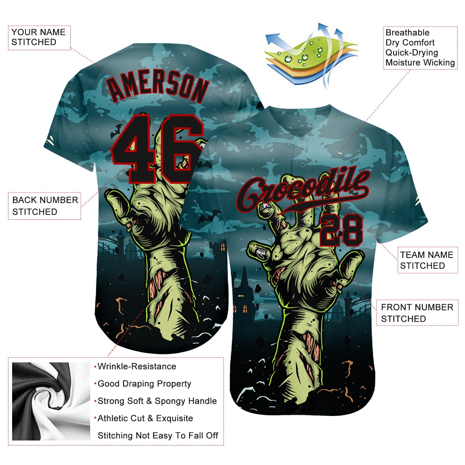 Custom 3D Pattern Halloween Horror Night Trick Treat Authentic Baseball Jersey