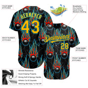 Custom Black Gold-Lakes Blue 3D Pattern Design Bowling Ball With Hotrod Flame Authentic Baseball Jersey