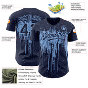 Custom Navy Light Blue 3D Pattern Design Dripping Splatter Art Authentic Baseball Jersey