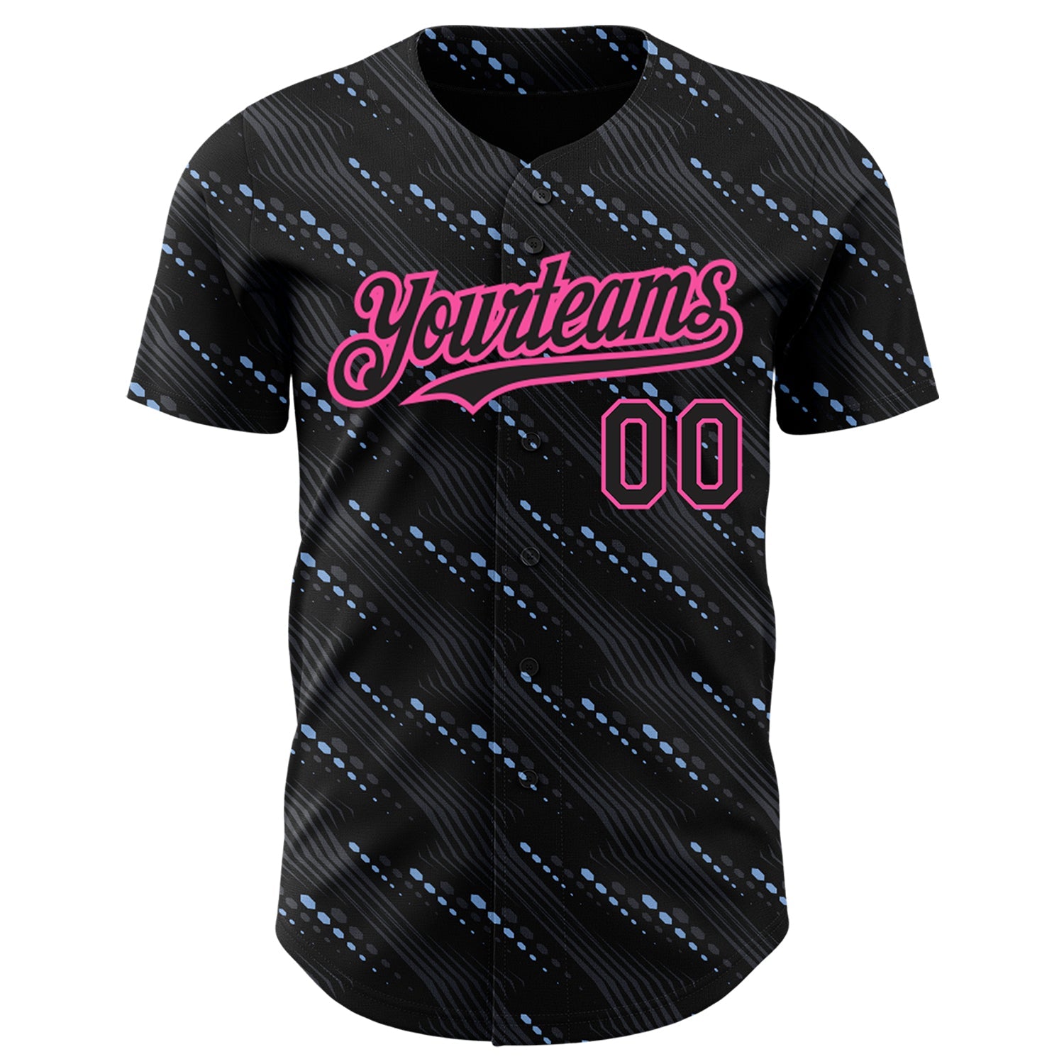 Custom Black Pink 3D Pattern Design Slant Lines Authentic Baseball Jersey