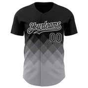 Custom Black Gray 3D Pattern Design Gradient Square Shapes Authentic Baseball Jersey