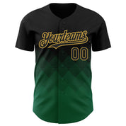 Custom Black Kelly Green-Old Gold 3D Pattern Design Gradient Square Shapes Authentic Baseball Jersey