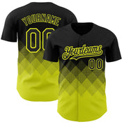 Custom Black Neon Yellow 3D Pattern Design Gradient Square Shapes Authentic Baseball Jersey