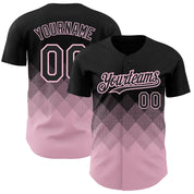Custom Black Light Pink 3D Pattern Design Gradient Square Shapes Authentic Baseball Jersey