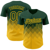 Custom Green Gold 3D Pattern Design Gradient Square Shapes Authentic Baseball Jersey
