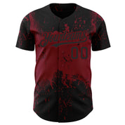 Custom Black Crimson 3D Pattern Design Abstract Splatter Grunge Art Authentic Baseball Jersey