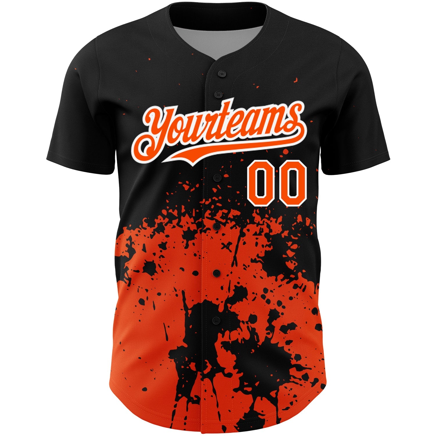 Custom Black Orange-White 3D Pattern Design Abstract Splash Grunge Art Authentic Baseball Jersey