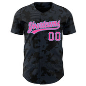 Custom Black Pink-Light Blue 3D Pattern Design Curve Lines Authentic Baseball Jersey
