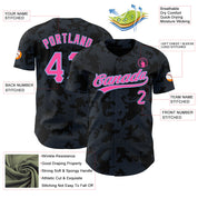Custom Black Pink-Light Blue 3D Pattern Design Curve Lines Authentic Baseball Jersey