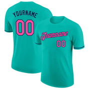 Custom Aqua Pink-Navy Performance T-Shirt