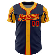 Custom Navy Red-Gold 3 Colors Arm Shapes Authentic Baseball Jersey