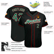 Custom Black Kelly Green Pinstripe Kelly Green-Red Authentic Baseball Jersey