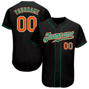 Custom Black Orange-Kelly Green Authentic Baseball Jersey