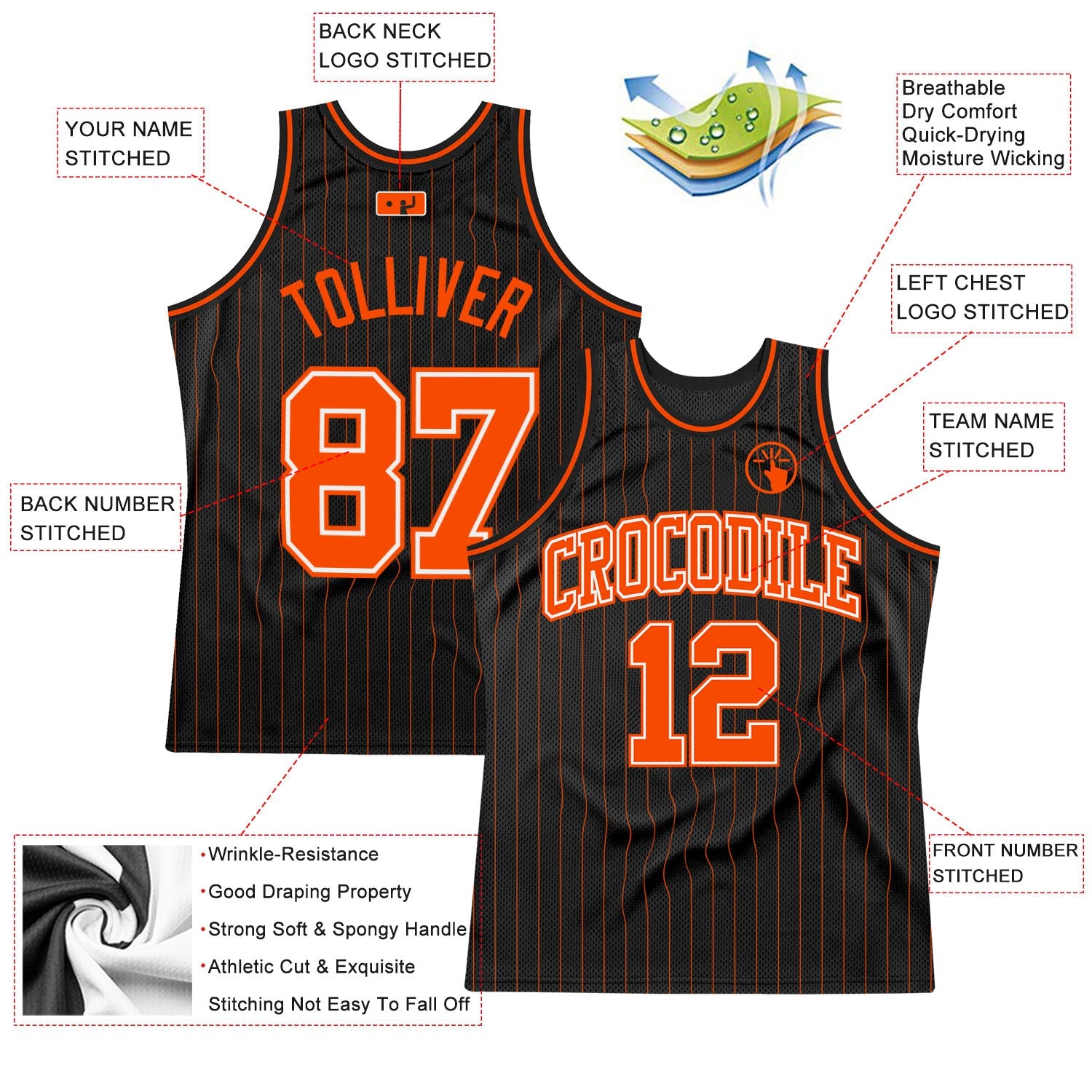 Custom Black Orange Pinstripe Orange-White Authentic Basketball Jersey