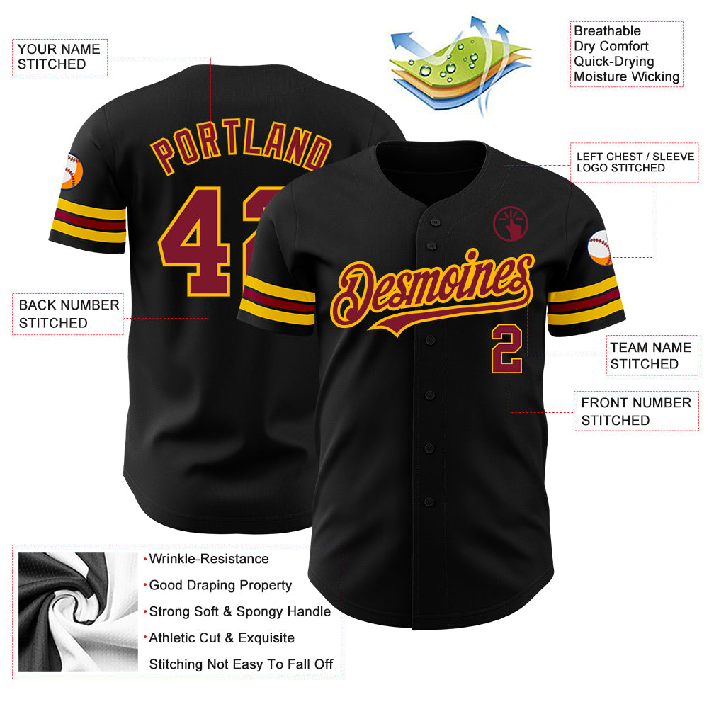 Custom Black Crimson-Gold Authentic Baseball Jersey