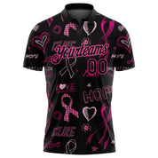 Custom Black Pink 3D Pattern Design Pink Ribbon Breast Cancer Awareness Month Women Health Care Support Performance Golf Polo Shirt