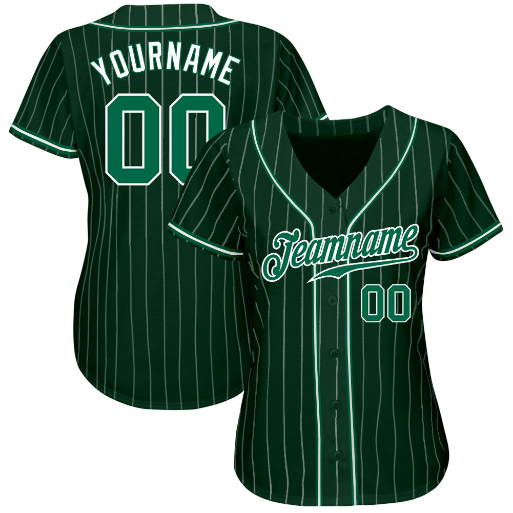 Custom Green White Pinstripe Kelly Green-White Authentic Baseball Jersey