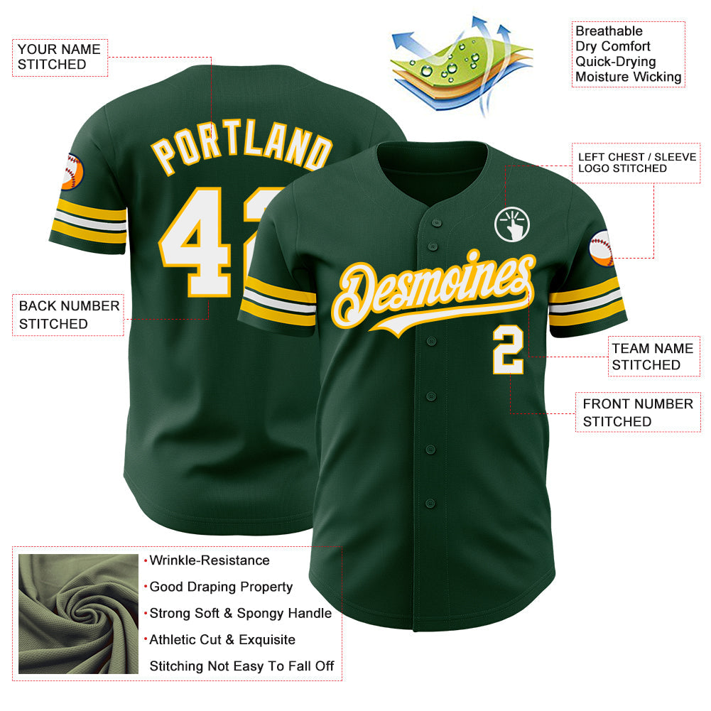 Custom Green White-Gold Authentic Baseball Jersey