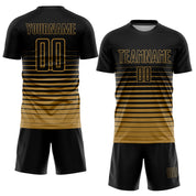 Custom Black Old Gold Pinstripe Fade Fashion Sublimation Soccer Uniform Jersey