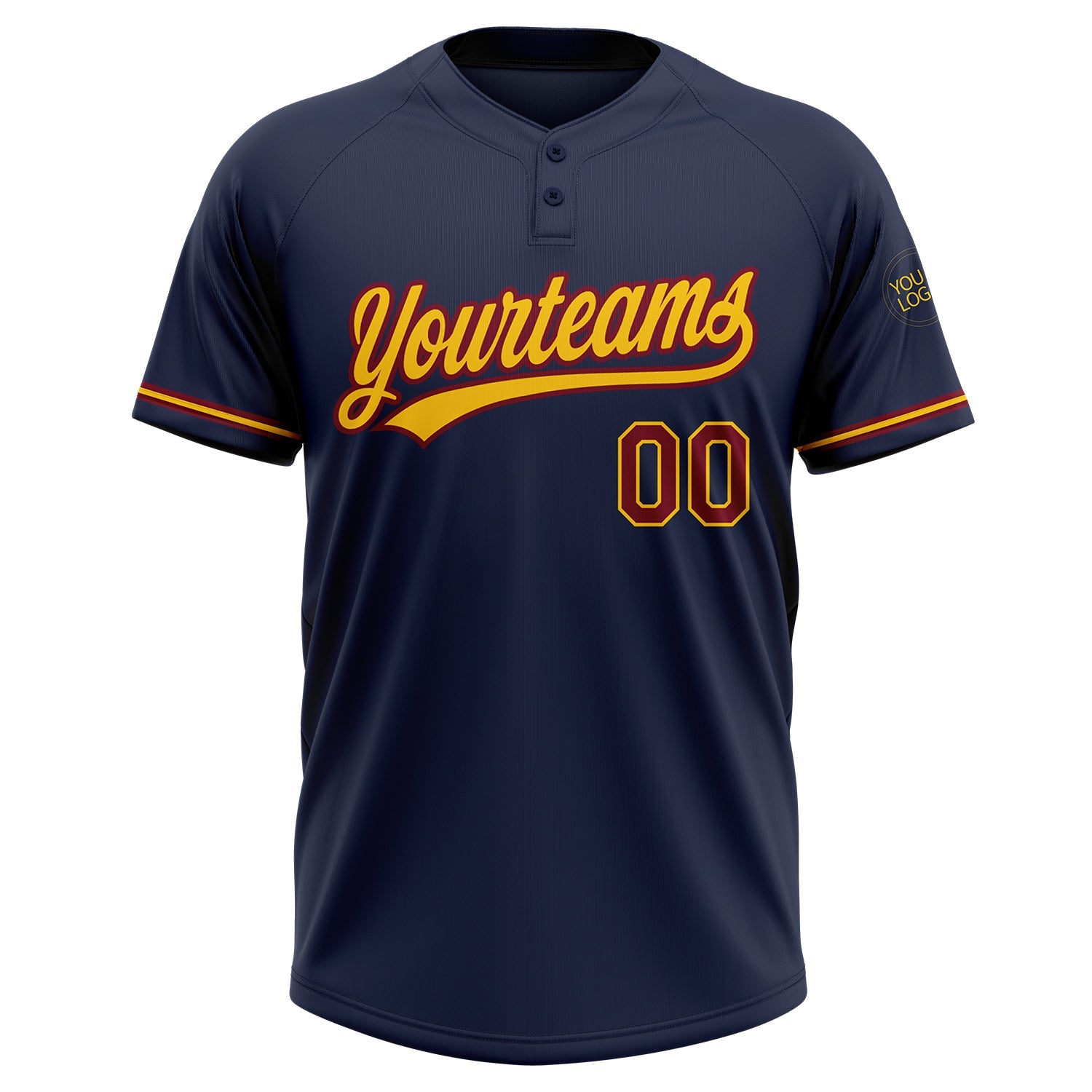 Custom Navy Crimson-Yellow Two-Button Unisex Softball Jersey