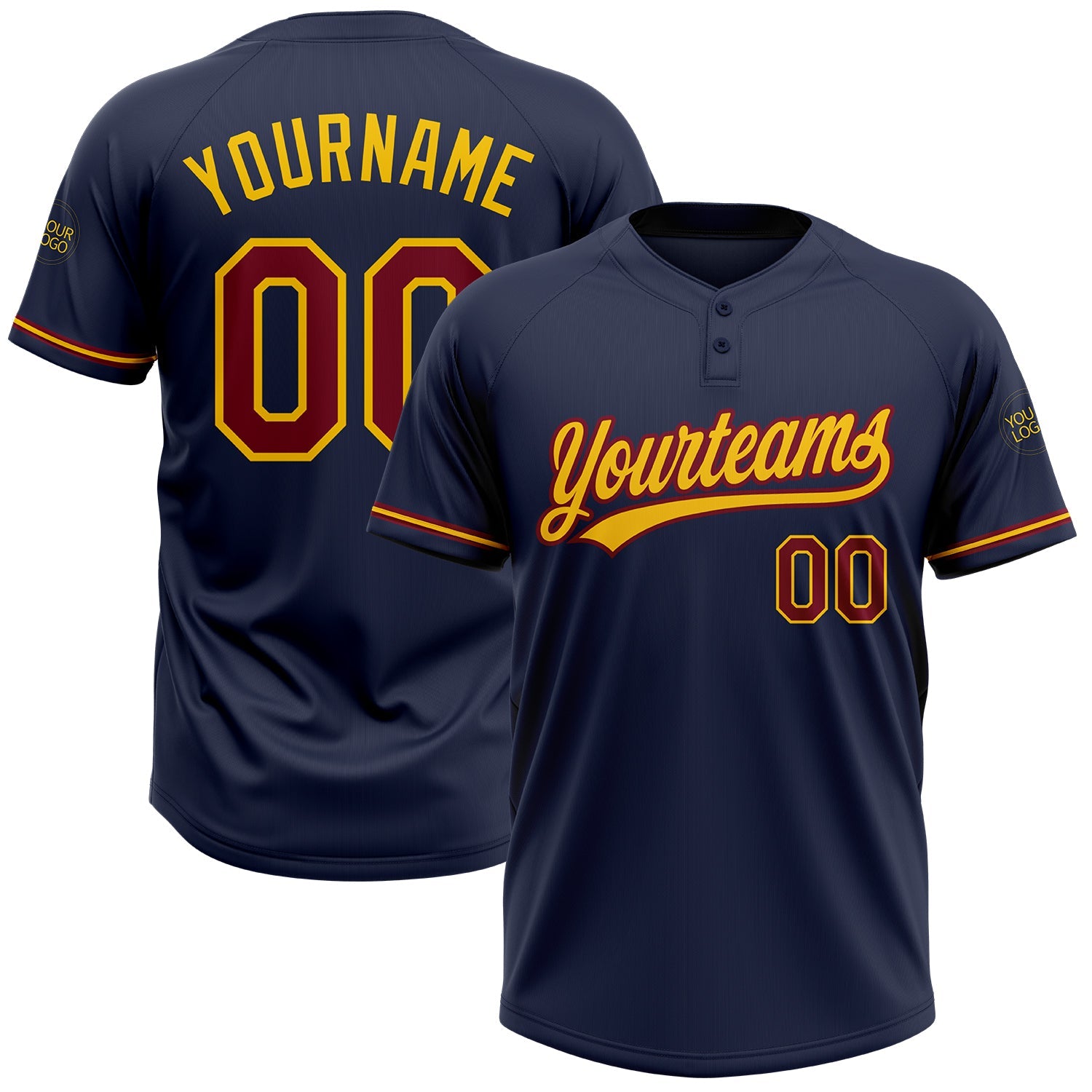 Custom Navy Crimson-Yellow Two-Button Unisex Softball Jersey