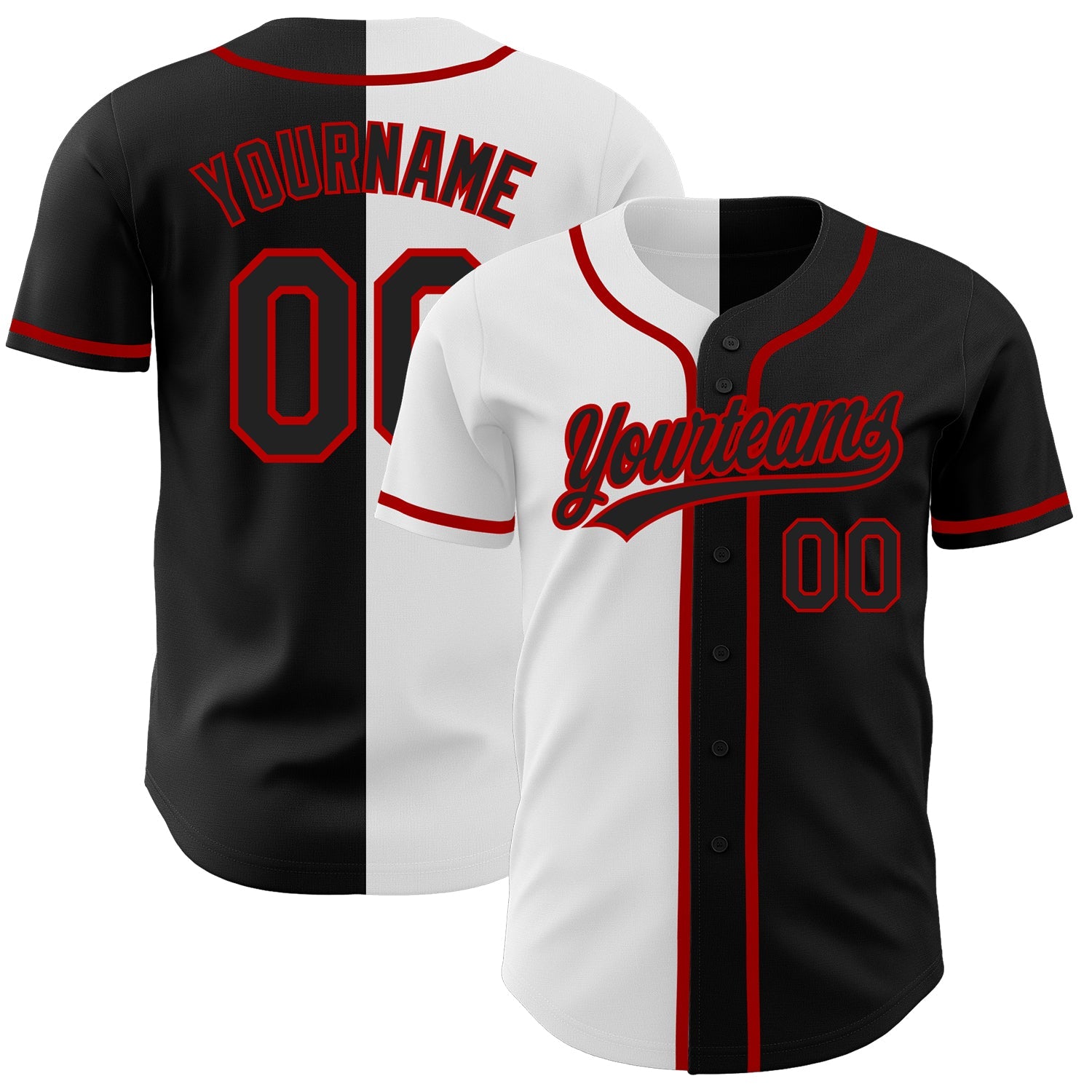Custom Black Black White-Red Authentic Split Fashion Baseball Jersey