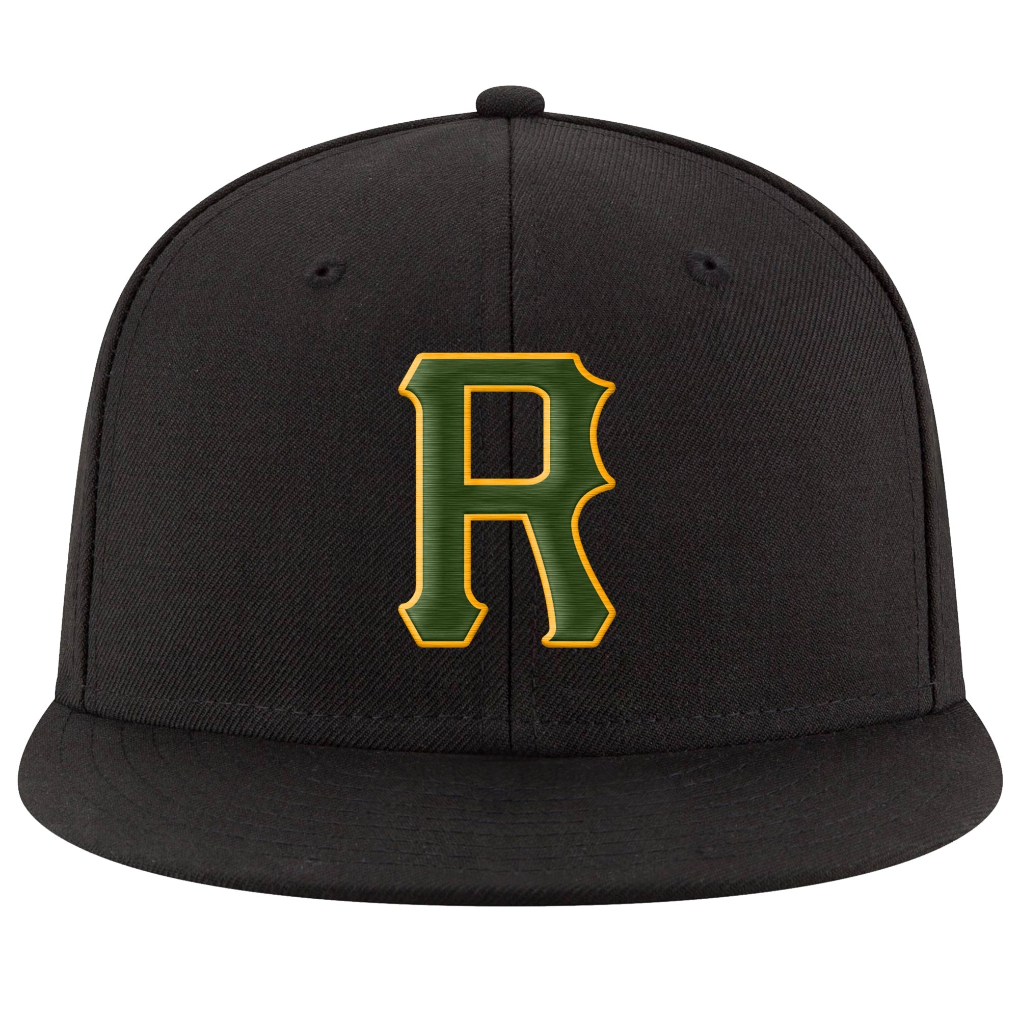 Custom Black Green-Gold Stitched Adjustable Snapback Hat