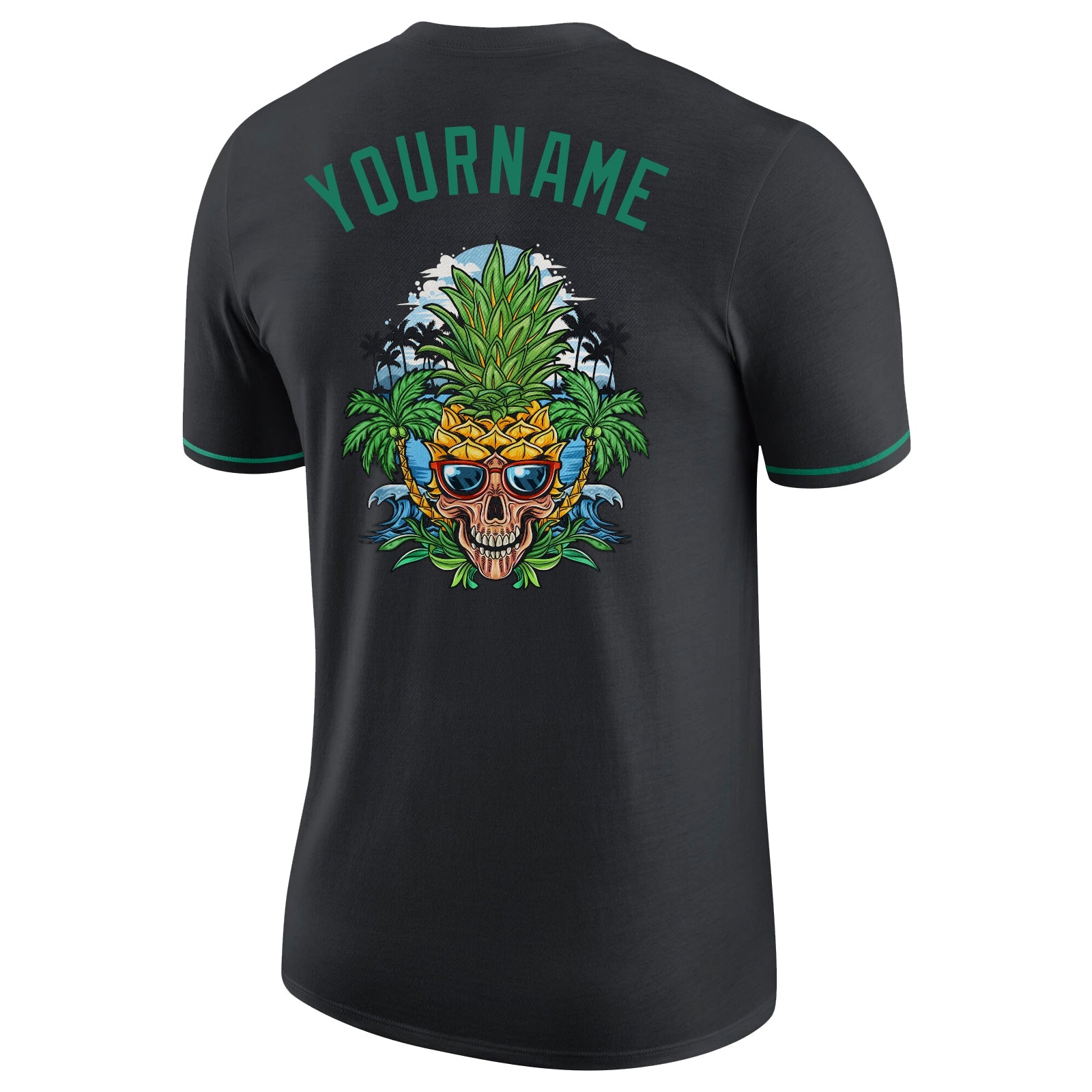 Custom Black Kelly Green-Gold Skull Pineapple Head Performance T-Shirt